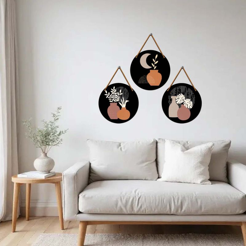 Modern Boho Round Hanging Wall Decor for Living Room, Bedroom, and Office Decor